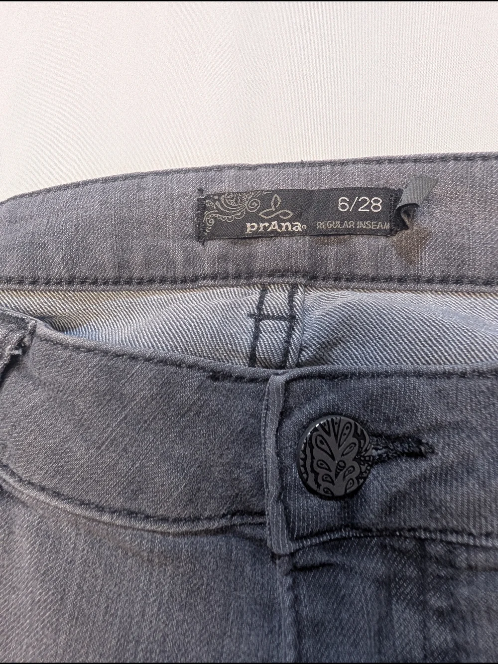 Prana Jeans Women's 6/28 Gray Denim Jade Jean Stretch Mid-Rise Straight Leg
